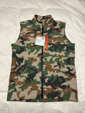 Simms Rogue Vest in Wooland Camo with Bright Orange Trim